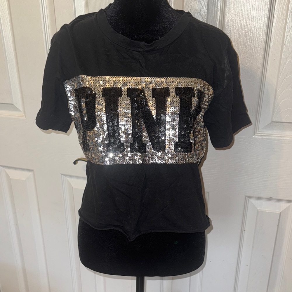 PINK Victoria's Secret Black Sequin Tee
